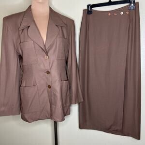 Vintage Epogee Skirt Suit 8/10 Womens Brown 2 Piece Skirt & Blazer Jacket 90s